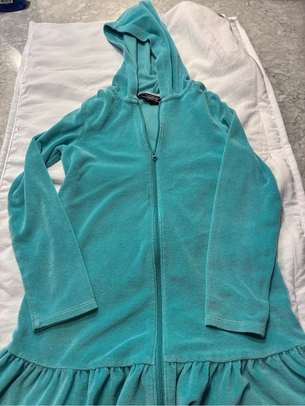 Lands' End Turquoise Terry Cloth Hooded Zip-Up